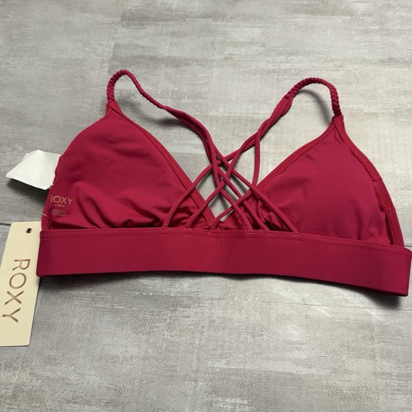 Roxy Fixed Triangle Bikini Top Braided Strappy Back Size Large Swimsuit Swimwear - Picture 2 of 11